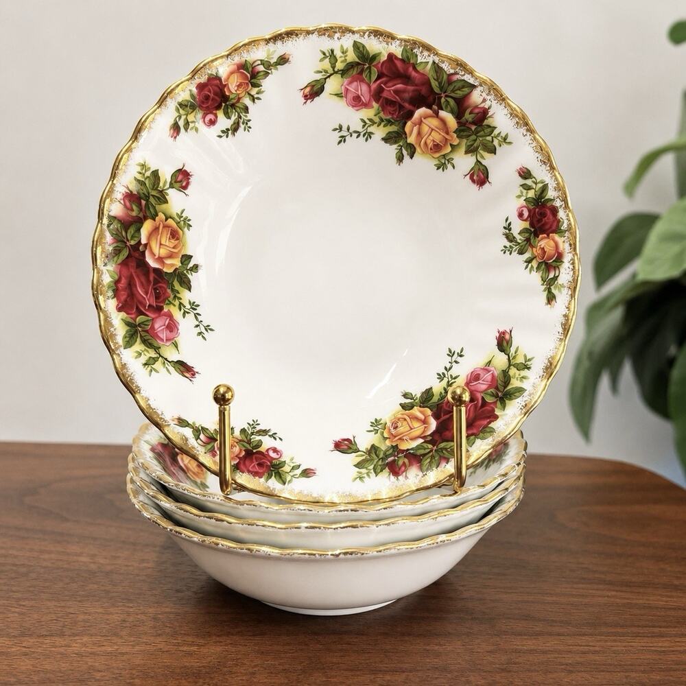 4 x Old Country Roses Royal Albert 6” Bowls Gold Trim Bone China Romantic
